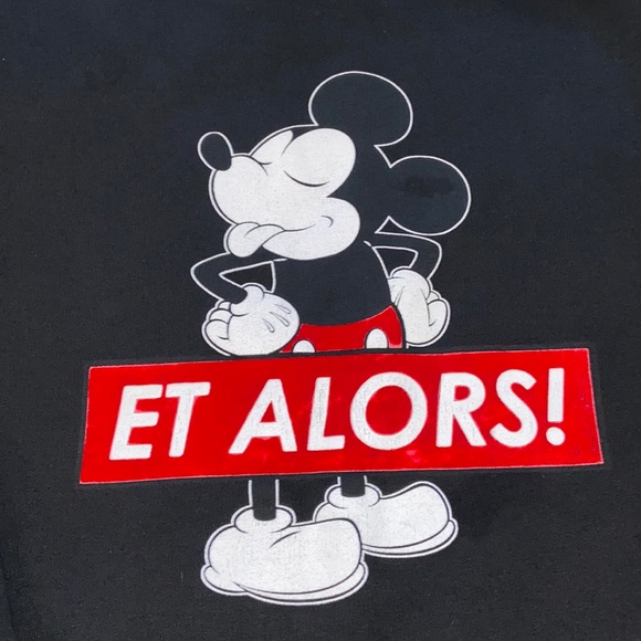 Disney Crop Sweatshirt Mickey saying “ET ALORS!” “So what” approximately size S - Picture 6 of 17